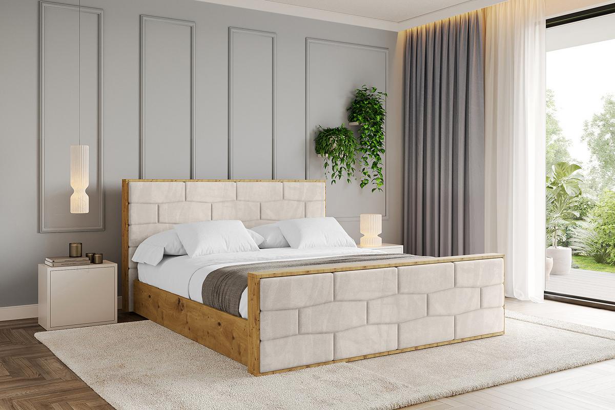 POLSTERBETT mit Bettkasten, Fußteil und Lattenrost, Boxbett mit Matratze H3/H4 - ENZO8-Z 200x200 Beige - Beige, Holzwerkstoff/Textil (200/200cm) - ALTDECOR