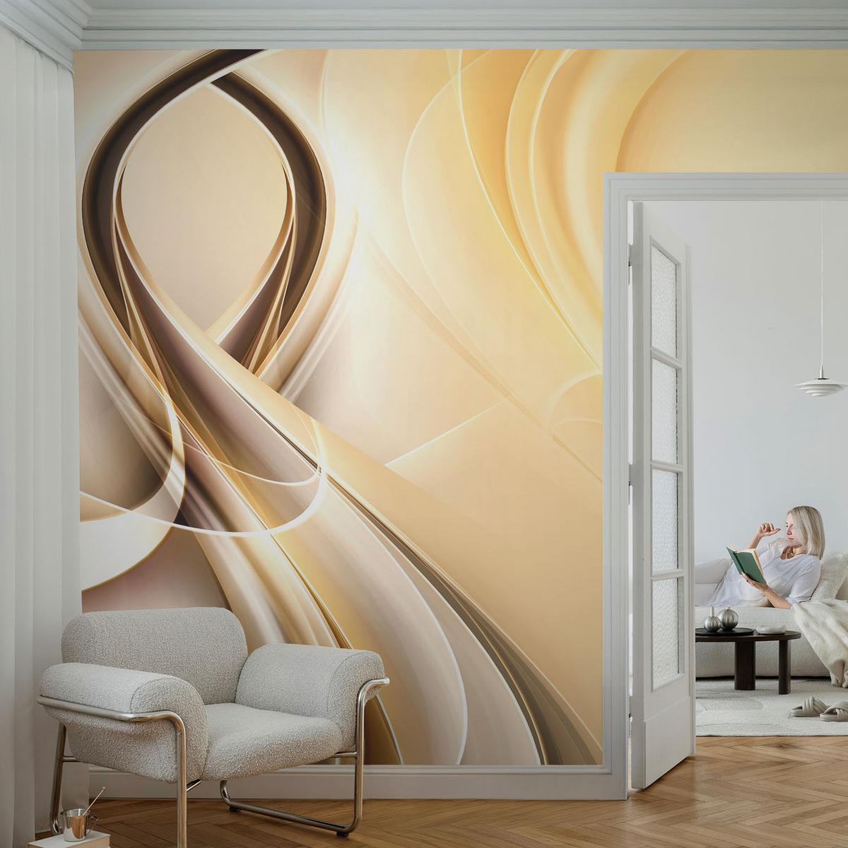 FOTOTAPETE 312x219 cm - Wellenlinien - Orange, Textil (312/219cm) - Wallfluent