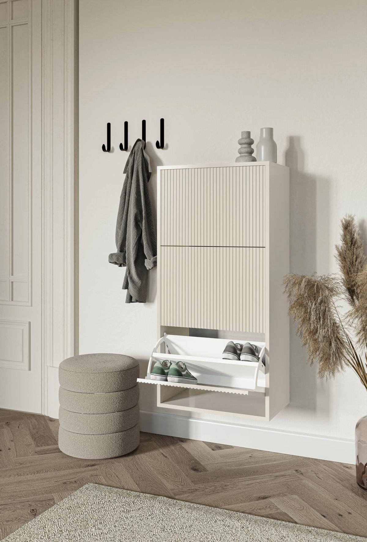 WAND-SCHUHSCHRANK Veldio mit 3 Klappen Greige 50 cm - Taupe, Holzwerkstoff (50/103/30cm) - Selsey