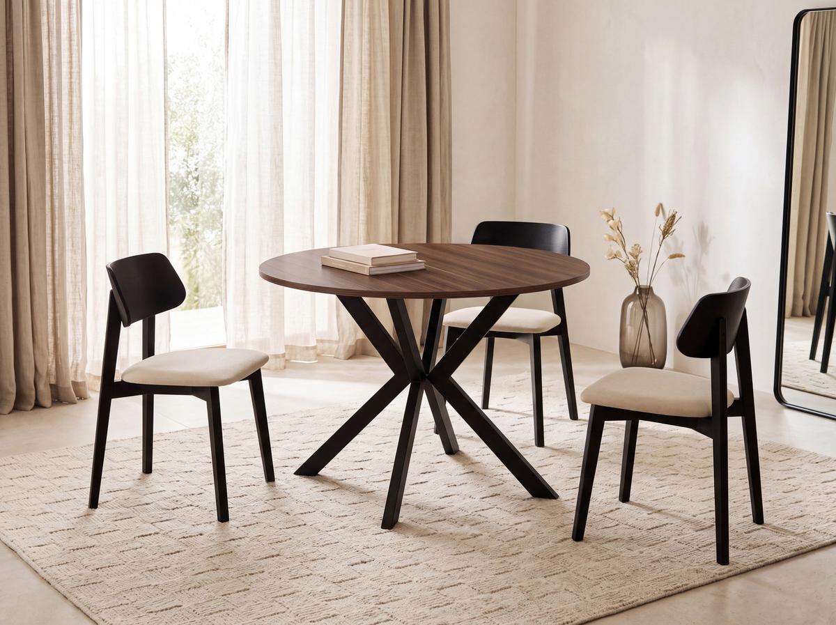 ESSTISCH Valio rund oval ausziehbar verlängerbar mit schwarzen Metallbeinen, Nussbaum Braun 100-140/100/76 cm - Walnussfarben/Schwarz, Holzwerkstoff/Metall (100/140/76cm) - WFL GROUP