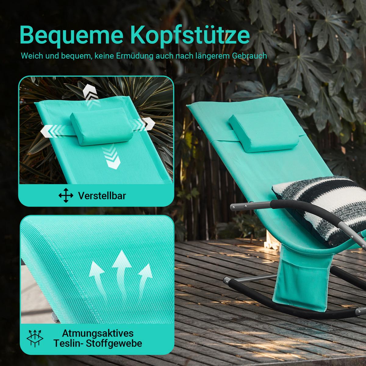 SONNENLIEGE mit Kopfkissen, Gartenliege bis 150kg, Helltürkis - Hellblau, Metall (63/87/150cm) - SoBuy