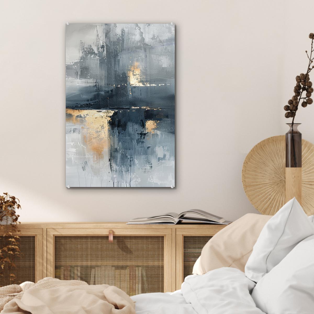 ACRYLGLASBILD Kunst - Grau - Gold - Abstrakt Wanddeko Wohnzimmer 40x60 cm - Dunkelgrau, Glas (40/60cm) - MuchoWow