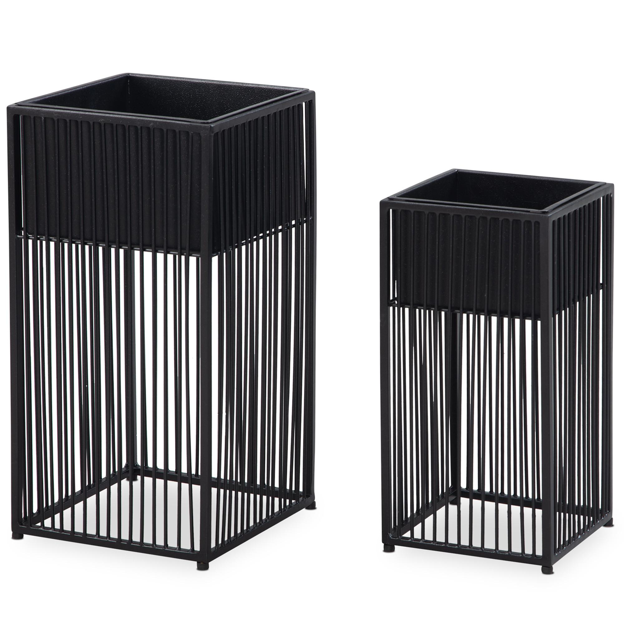 PFLANZKÜBEL 2er Set Metall Schwarz mit Gestell quadratisch - Schwarz, Metall (22/50cm) - KADIMA DESIGN