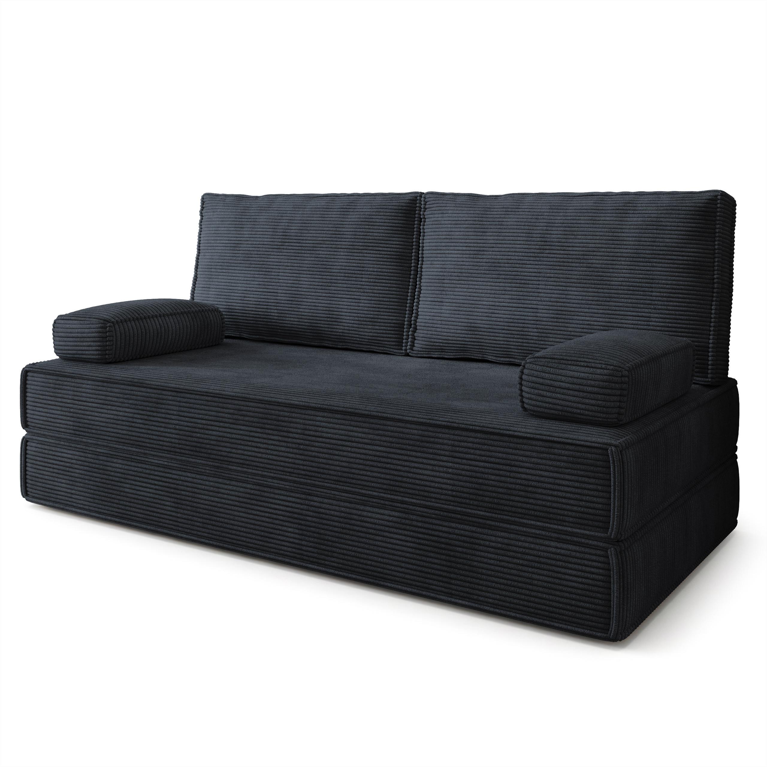 BETTSOFA SILAR aus Schaumstoff Kordstoff Schwarz Schlaffunktion - Schwarz, Textil (170/86/80cm) - MASSENO