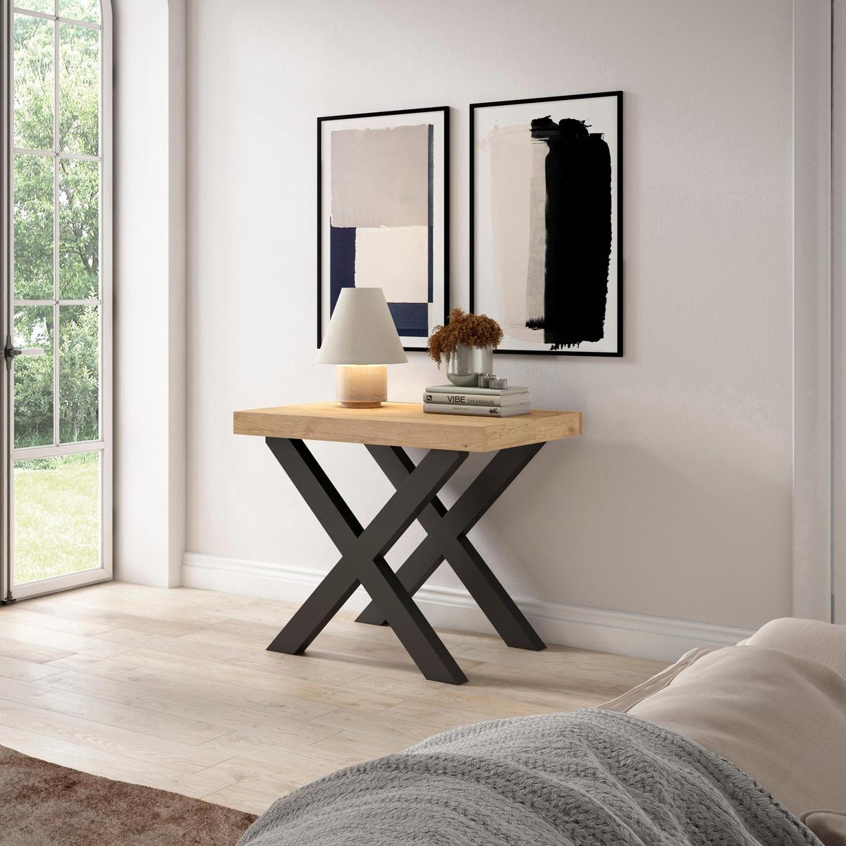 KONSOLENTISCH ausziehbar 58 bis 180cm, für 8 Gäste, eiche, 90/58/73cm - Eichefarben, Holzwerkstoff (90/180/73cm) - Skraut Home