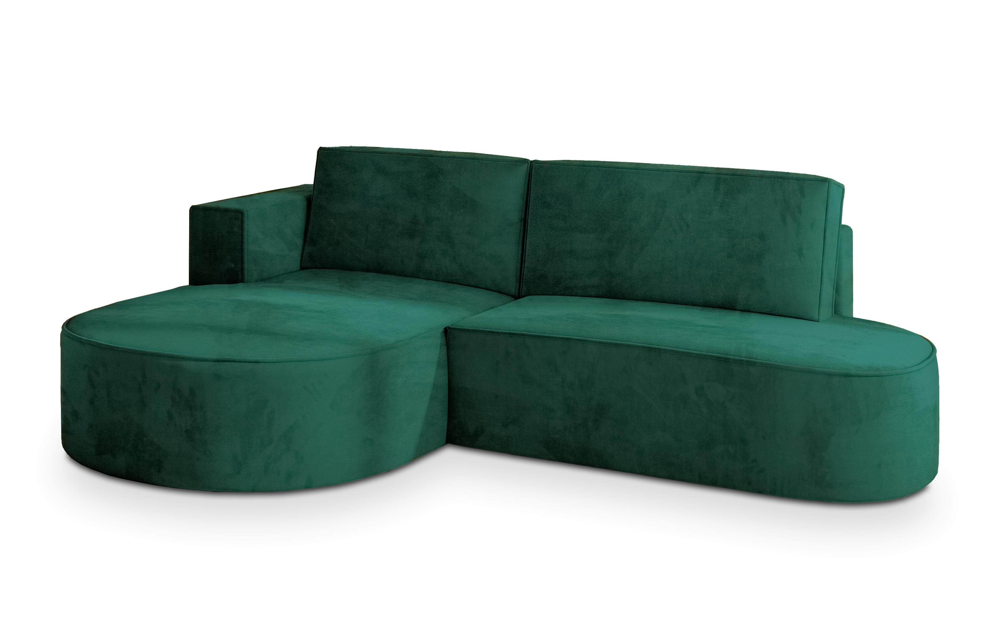 ECKSOFA CORTIO M L-S Grün Velours-Stoff mit Schlaffunktion - Grau/Grün, Holz/Kunststoff (265/174cm) - MASSENO