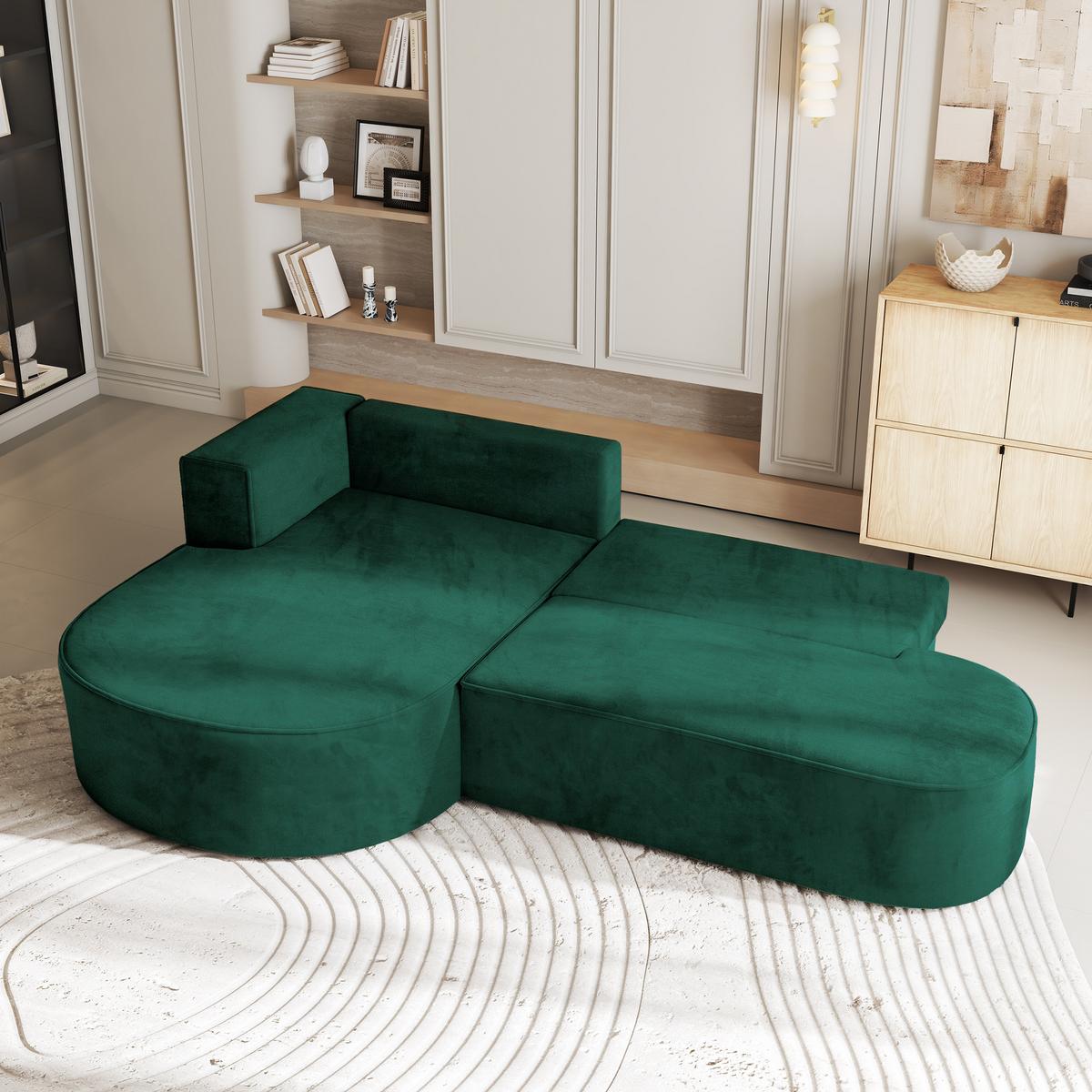 ECKSOFA CORTIO M L-S Grün Velours-Stoff mit Schlaffunktion - Grau/Grün, Holz/Kunststoff (265/174cm) - MASSENO