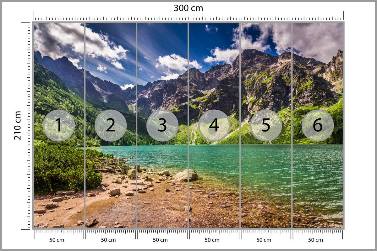 FOTOTAPETE Morskie Oko See Berge Landschaft 3D 300x210 - Türkis/Braun, Papier (300/210cm) - Muralo