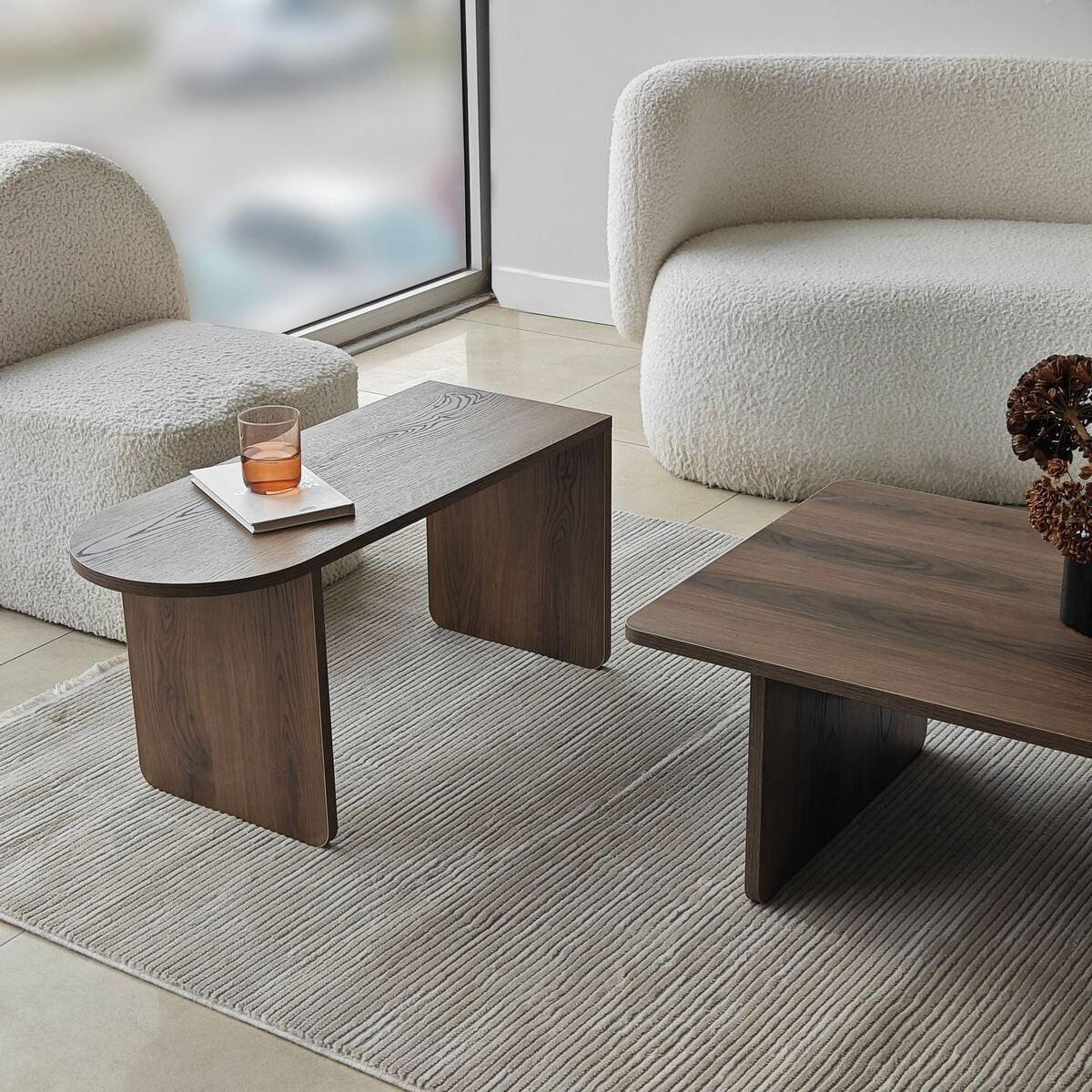 COUCHTISCHE 2er?Set asymmetrische Tischplatten L105 cm 105/60/35 cm - Naturfarben, Holzwerkstoff (65/60/35cm) - Calicosy