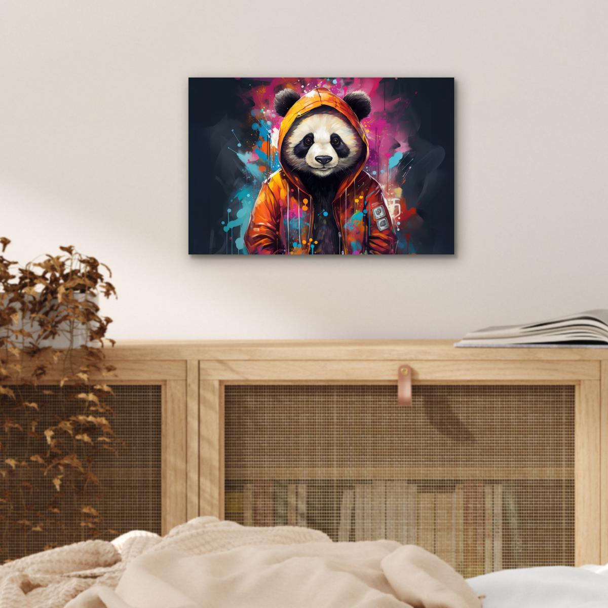 METALLBILD Panda - Jacke - Graffiti - Orange 30x20 cm - Orange, Metall (30/20cm) - MuchoWow