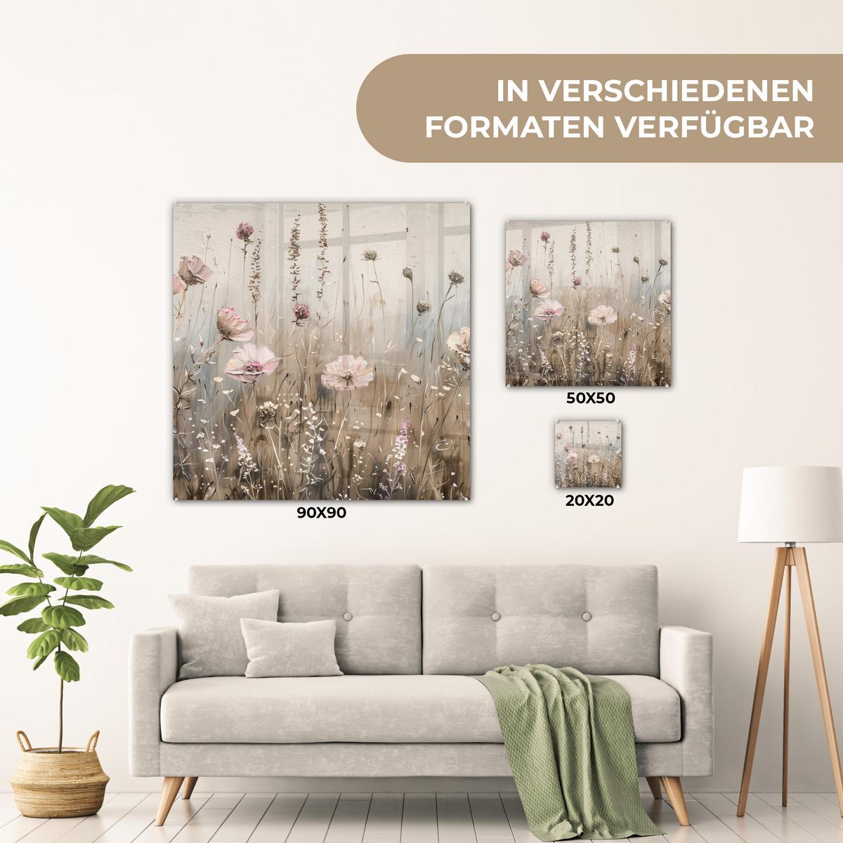 ACRYLGLASBILD Blumen - Rosa - Modern - Beige 90x90 cm - Beige, Glas (90/90cm) - MuchoWow