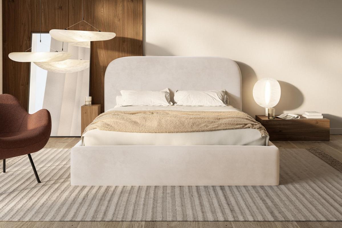 BETT 160x200 - Polsterbett mit Bettkasten und Metallrahmen - Modern Betten - Amor-Samtstoff - Kollektion Verona - Beige - Beige, Holz/Textil (160/200cm) - Alpi-Möbel