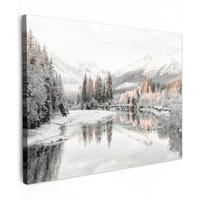 LEINWANDBILD Natur - Winter - Bäume - Berge - Schnee Wandbild 40x30 cm - Weiß Hochglanz, Textil (40/30cm) - MuchoWow
