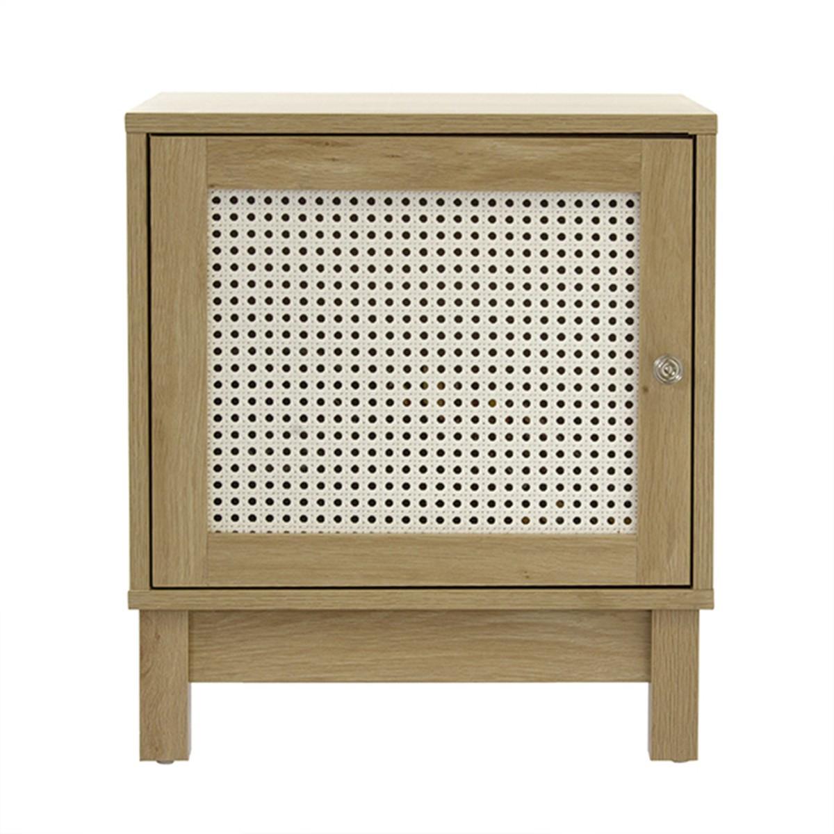 NACHTTISCH mit 1 Tür Rattanimitat - Eschefarben, Holzwerkstoff (35/50/35cm) - Calicosy
