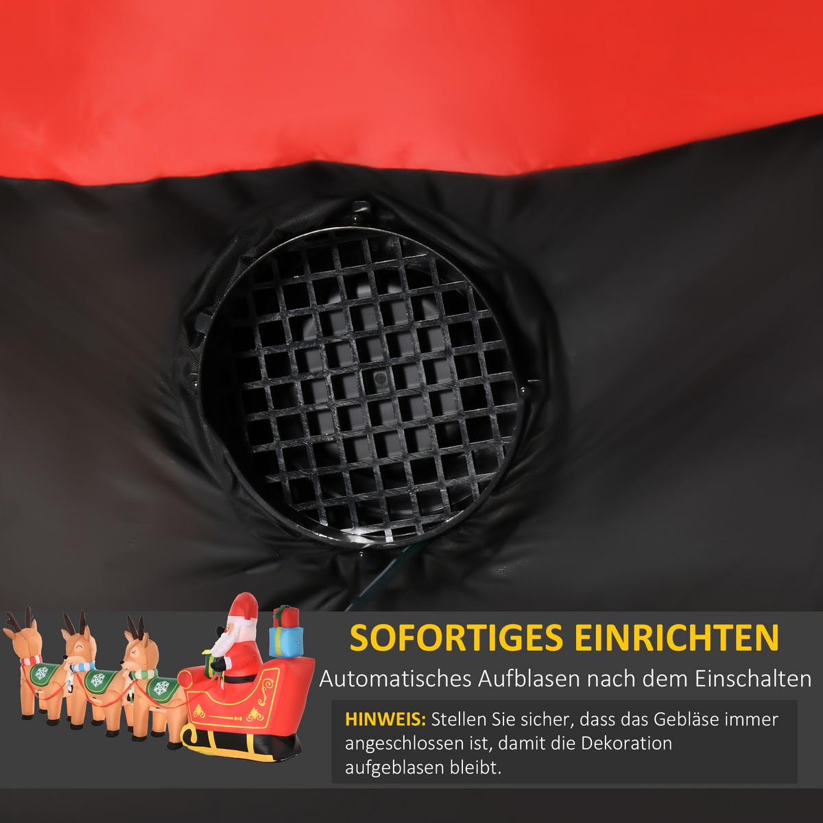 AUFBLASBARER Weihnachtsmann auf Schlitten Dekoration 1,3 m mit Lichtern - Multicolor, Kunststoff (59/132/319cm) - HOMCOM