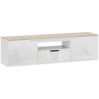 HOCHGLANZ TV-Lowboard für Fernseher bis 65 Zoll, 3 Fächer, Schublade, Naturholz - Naturfarben, Holzwerkstoff (38/43/160cm) - HOMCOM