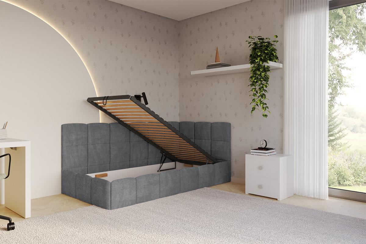 EINZELBETT Jugendbett mit Bettkasten Links, ohne Matratze - LIVY 100x200 Dunkelgrau - Graphitfarben, Holzwerkstoff/Textil (100/200cm) - ALTDECOR