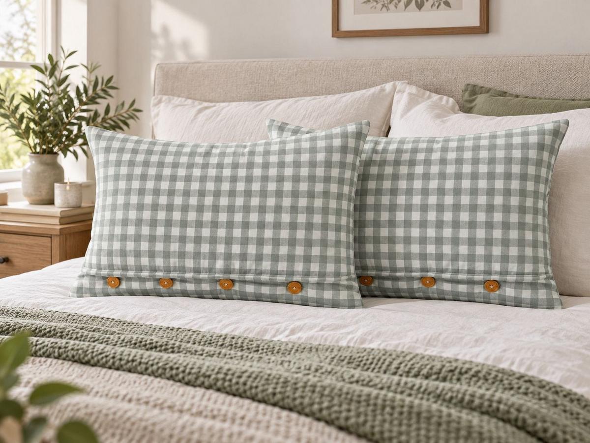 DEKOKISSEN 2er-Set Mintgrün 40/60 cm Talya - Weiß/Braun, Textil (40/60cm) - Beliani