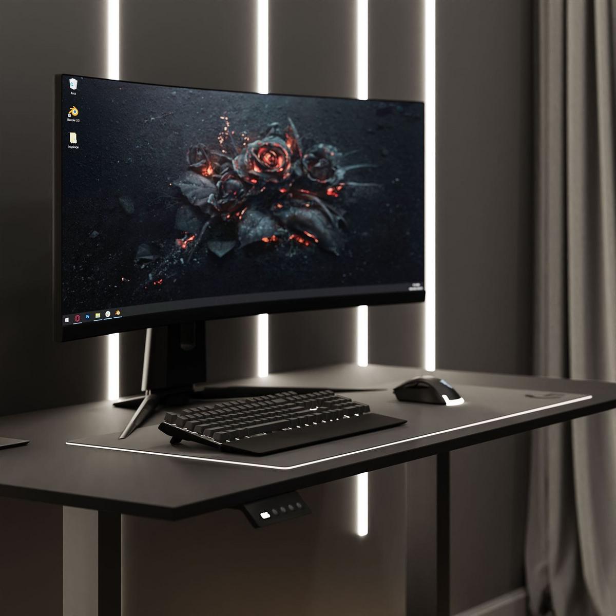 SCHREIBTISCH SPACE GAMING höhenverstellbar mit Metallbeinen schwarz/schwarz - Schwarz, Holzwerkstoff (70/140/69.5cm) - Lookway