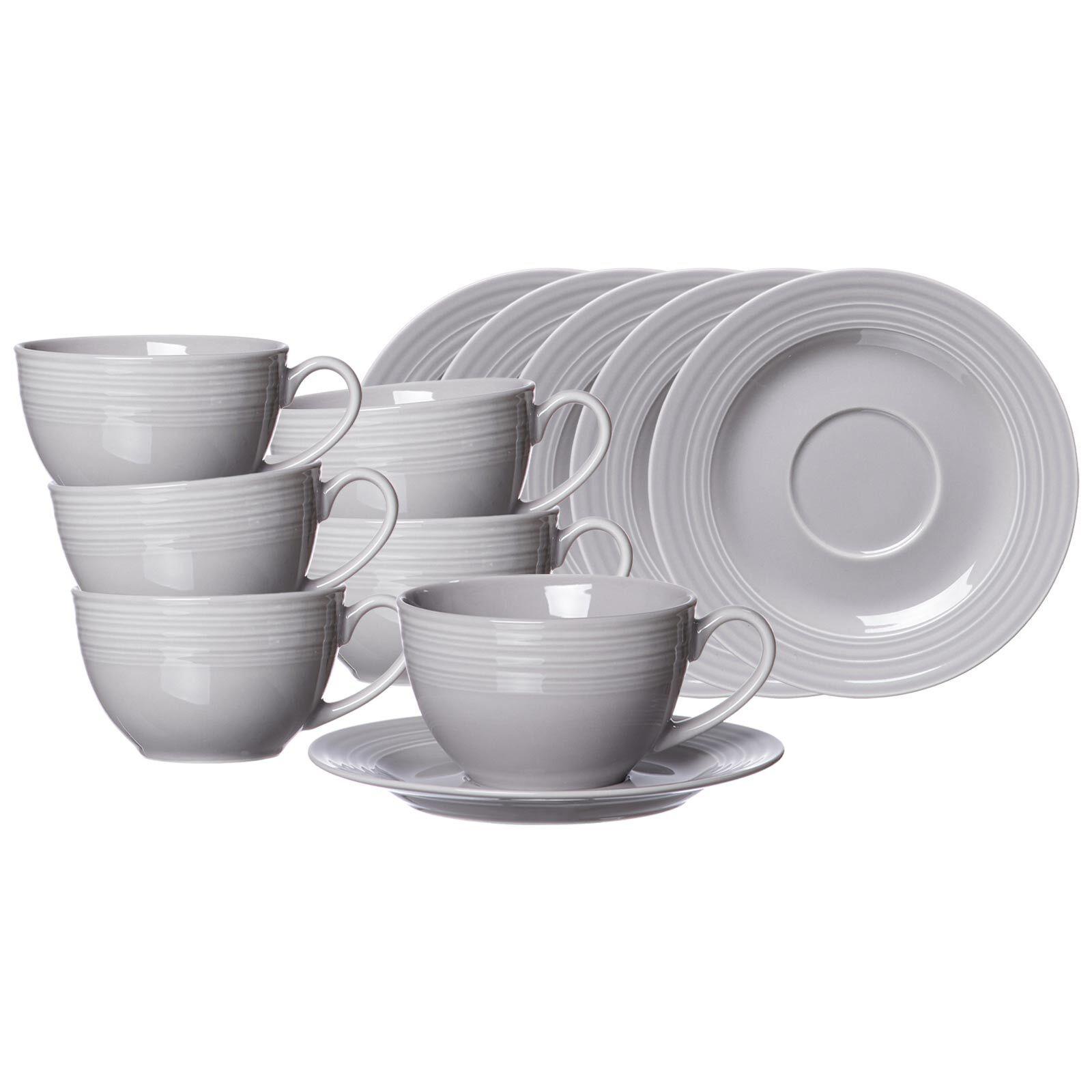 KAFFEETASSEN MIT UNTERTASSEN Levi Grau 220 ml 6er Set - Grau, Keramik (15.5/8/15.5cm) - Ritzenhoff Breker