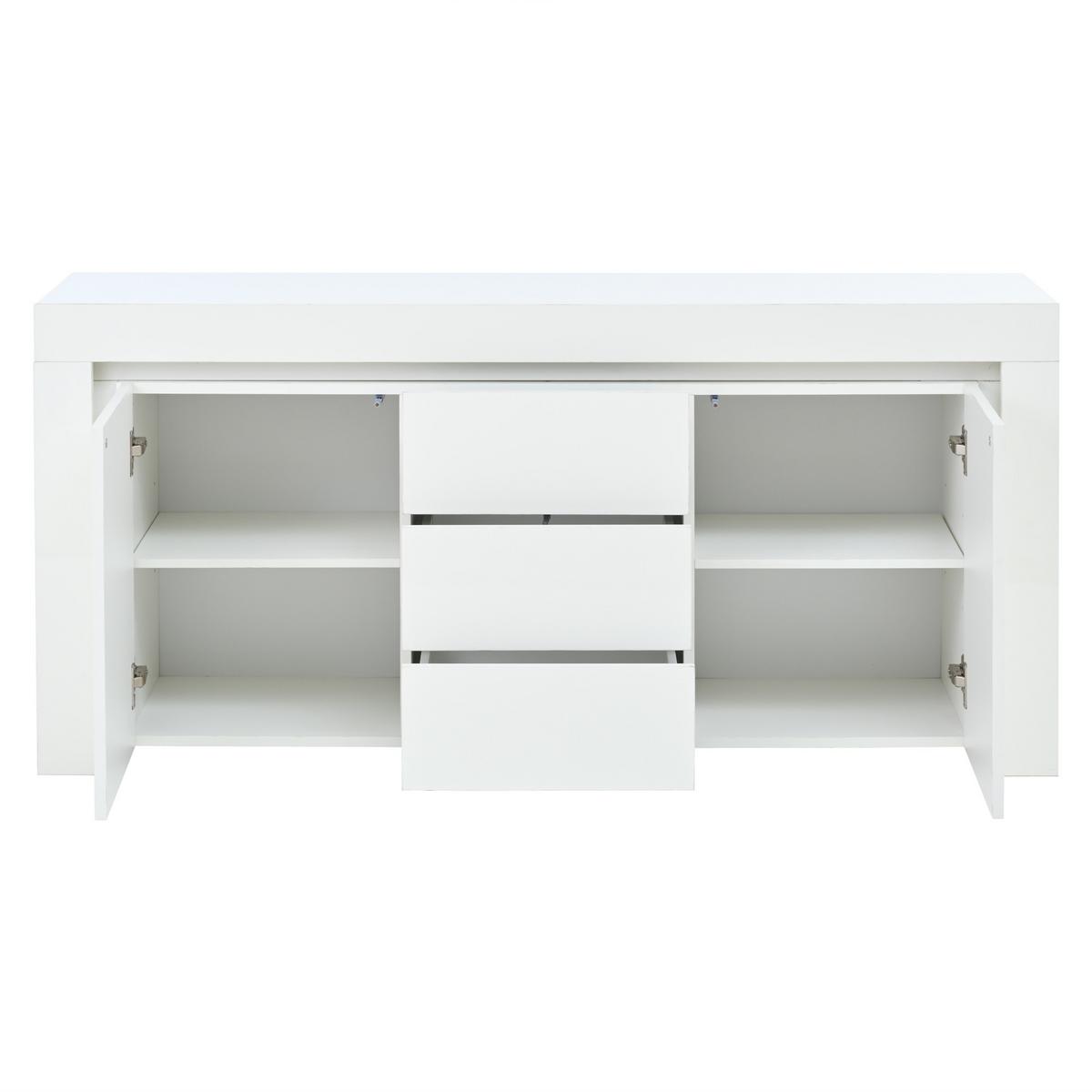 SIDEBOARD 140 cm 2 Türen, 3 Schubladen, LED-Beleuchtung, Hochglanz, Weiß & Schwarz Verstellbare Einlegeböden - Weiß Hochglanz, Holzwerkstoff (140/65/40cm) - Urban Meuble