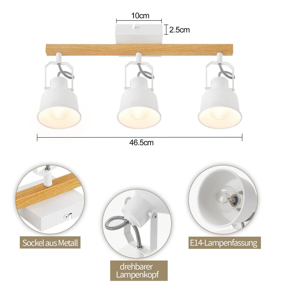 DECKENSTRAHLER Davidson 3-flammig 46.5/14/19cm - Weiß, Metall (46.5/14/19cm) - Nettlife