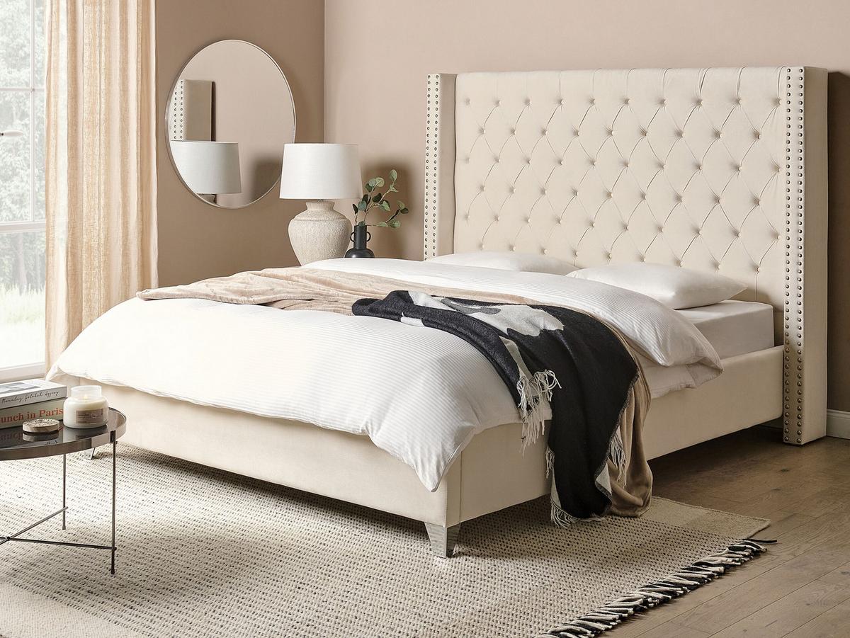 POLSTERBETT 160/200cm Cremeweiß Lubbon - Creme, Textil (160/200cm) - Beliani