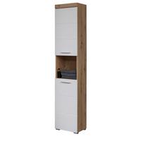 HOCHSCHRANK weiß Hochglanz, Asteiche 37 cm, Badschrank in modernem Design - Eichefarben/Weiß, Holzwerkstoff/Kunststoff (37/190/31cm) - Top.Furn