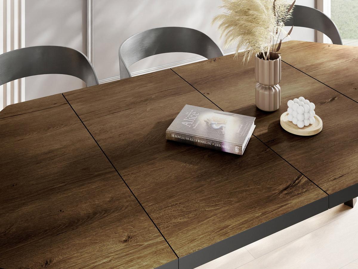 ESSTISCH Quadro quadratischer ausziehbarer, Lefkas Eiche 100-200/100/76 cm - Alteiche/Schwarz, Holz/Holzwerkstoff (100/200/76cm) - WFL GROUP