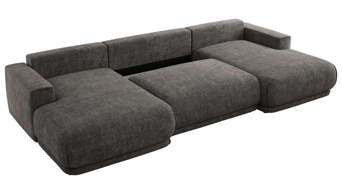 WOHNLANDSCHAFT RINA U Grau Schenille grob gewebt - Schwarz/Grau, Kunststoff/Textil (360/85/170cm) - MKS