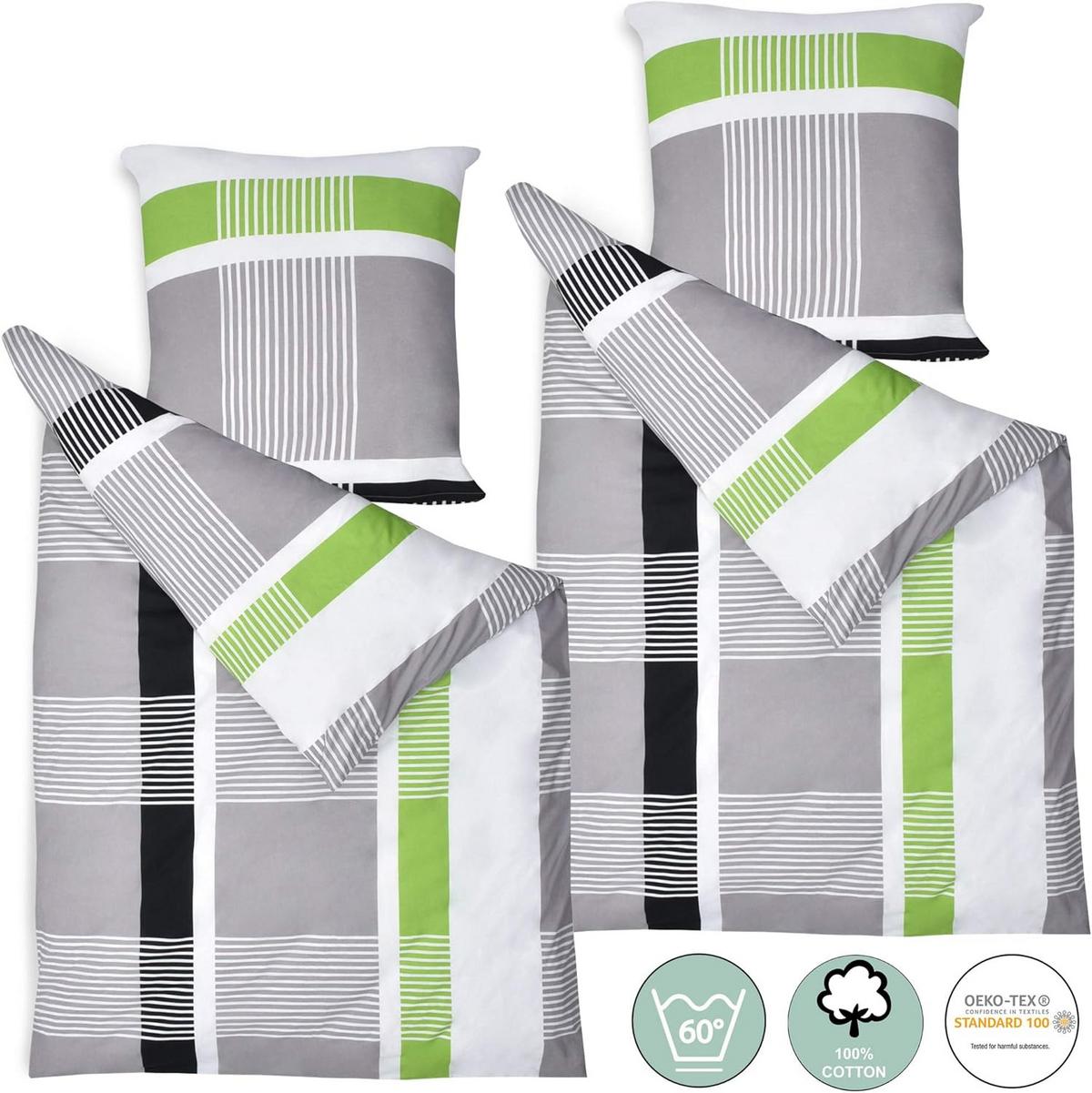 BETTBEZUG Dana 155x220cm + Kissenbezug 80x80cm Gestreift Renforcé (4tlg) - Multicolor, Textil (155/220cm) - Beautissu 