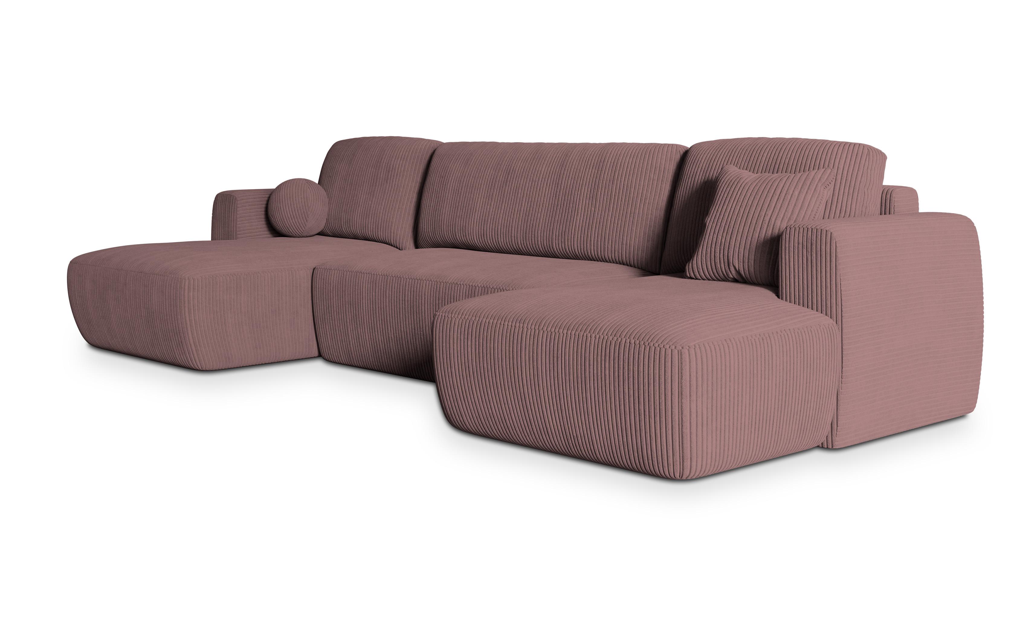 WOHNLANDSCHAFT SENTUM P Lila Kordstoff mit Schlaffunktion - Lila/Schwarz, Holz/Kunststoff (330/90/148cm) - MASSENO