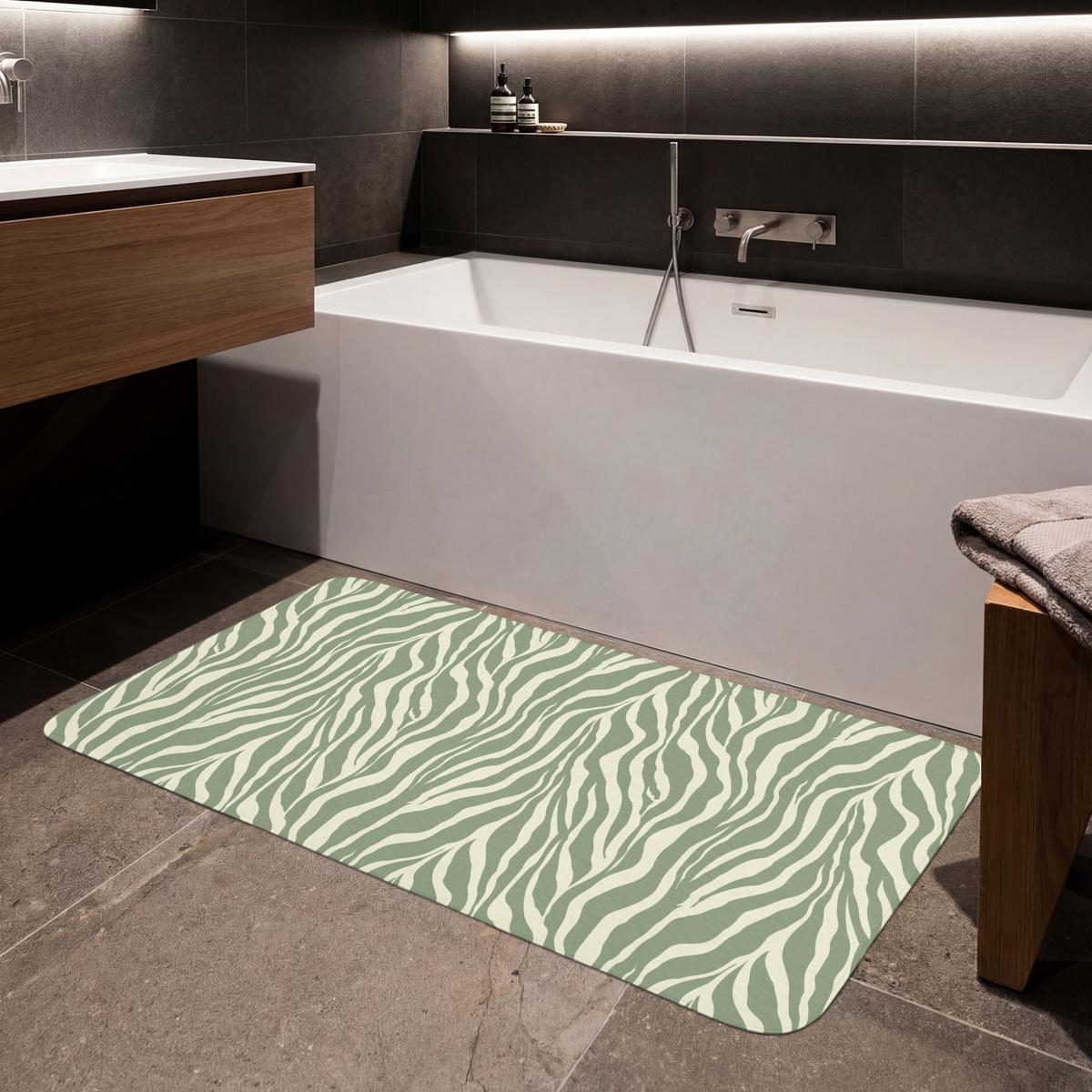 BADEMATTE Zebra - Motiv - Grün 120x60 cm - Salbeigrün, Textil (120/60cm) - OnlyWow