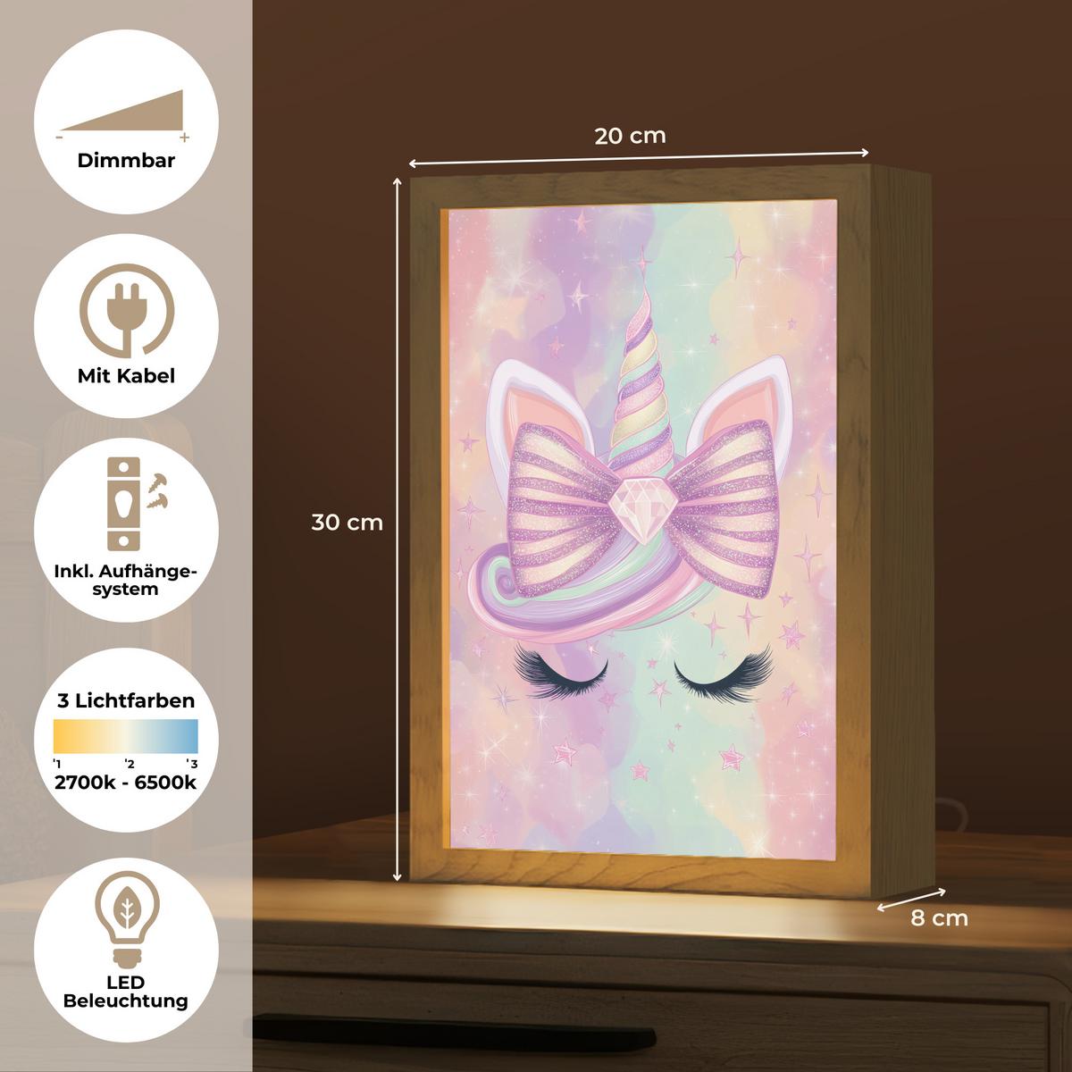 NACHTTISCHLAMPE Einhorn - Glitzer - Regenbogen - Pastell 20x30 cm - Hellrosa, Holzwerkstoff (8/20/30cm) - OnlyWow