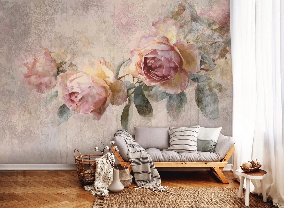 FOTOTAPETE Blumen Rosen Beige 350x250 cm - Multicolor, Papier (350/250cm) - Wallarena
