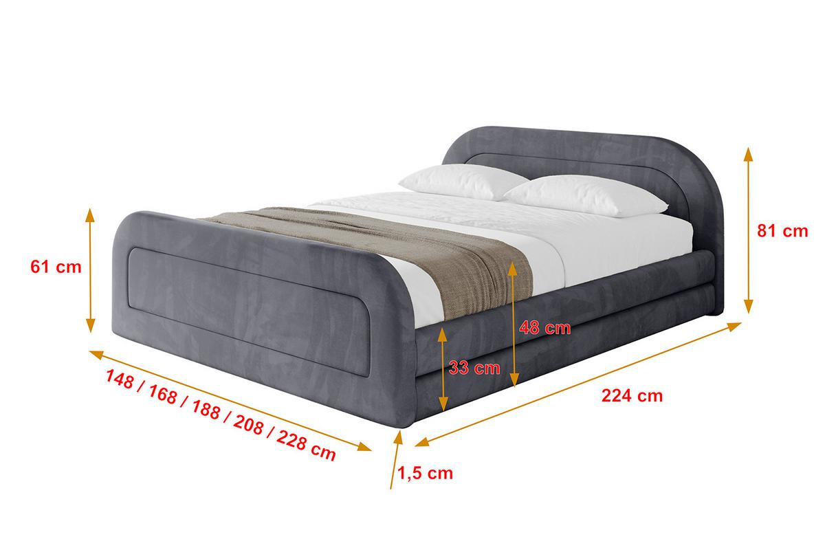 POLSTERBETT mit Bettkasten, Fußteil und Lattenrost, Boxbett ohne Matratze - LERIS-v1-Z 180x200 Dunkelgrau - Dunkelgrau, Holzwerkstoff/Textil (180/200cm) - ALTDECOR