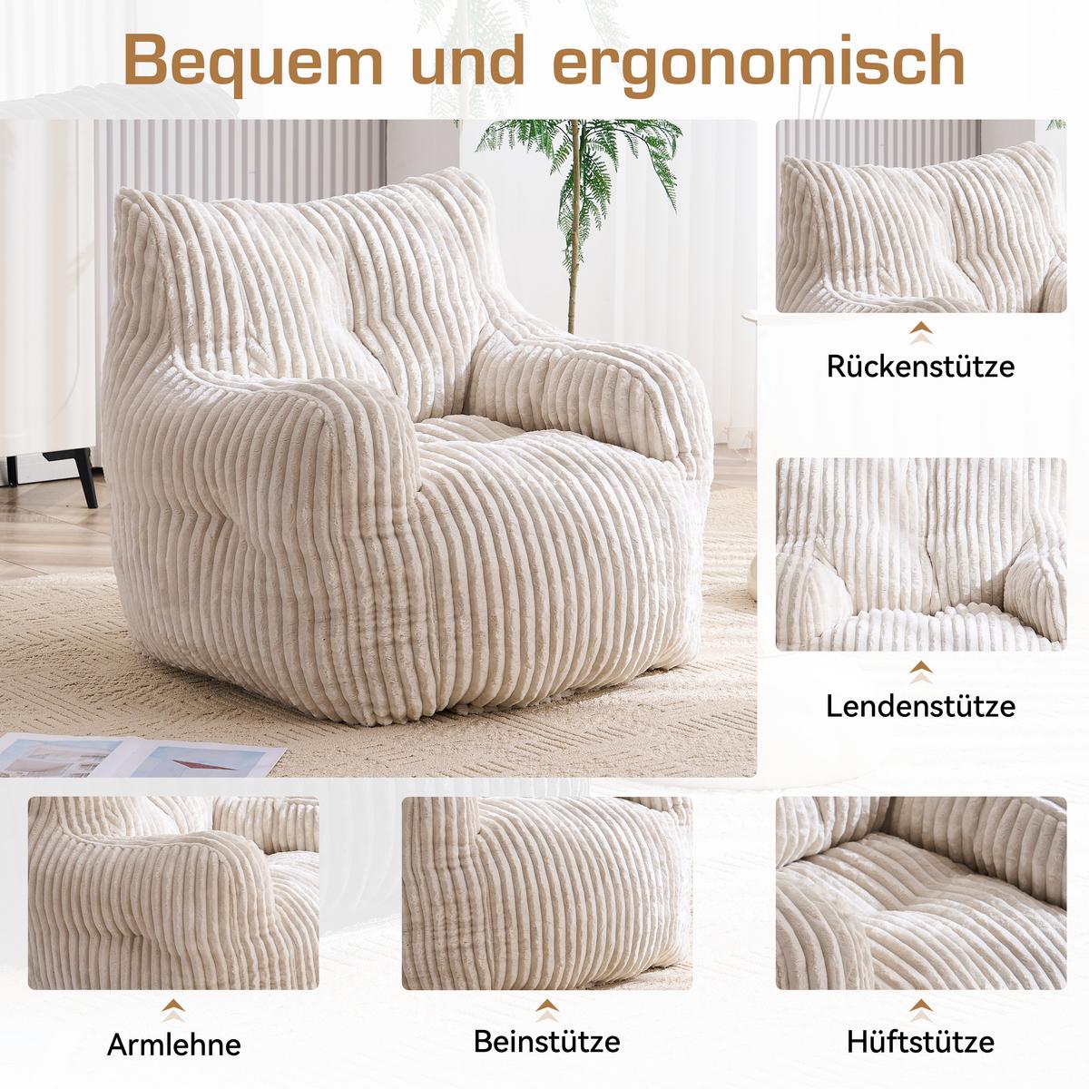 SESSEL weicher cord-stoff ergonomischer mit schaumstofffüllung - Beige, Textil (100/70/94cm) - Urban Meuble