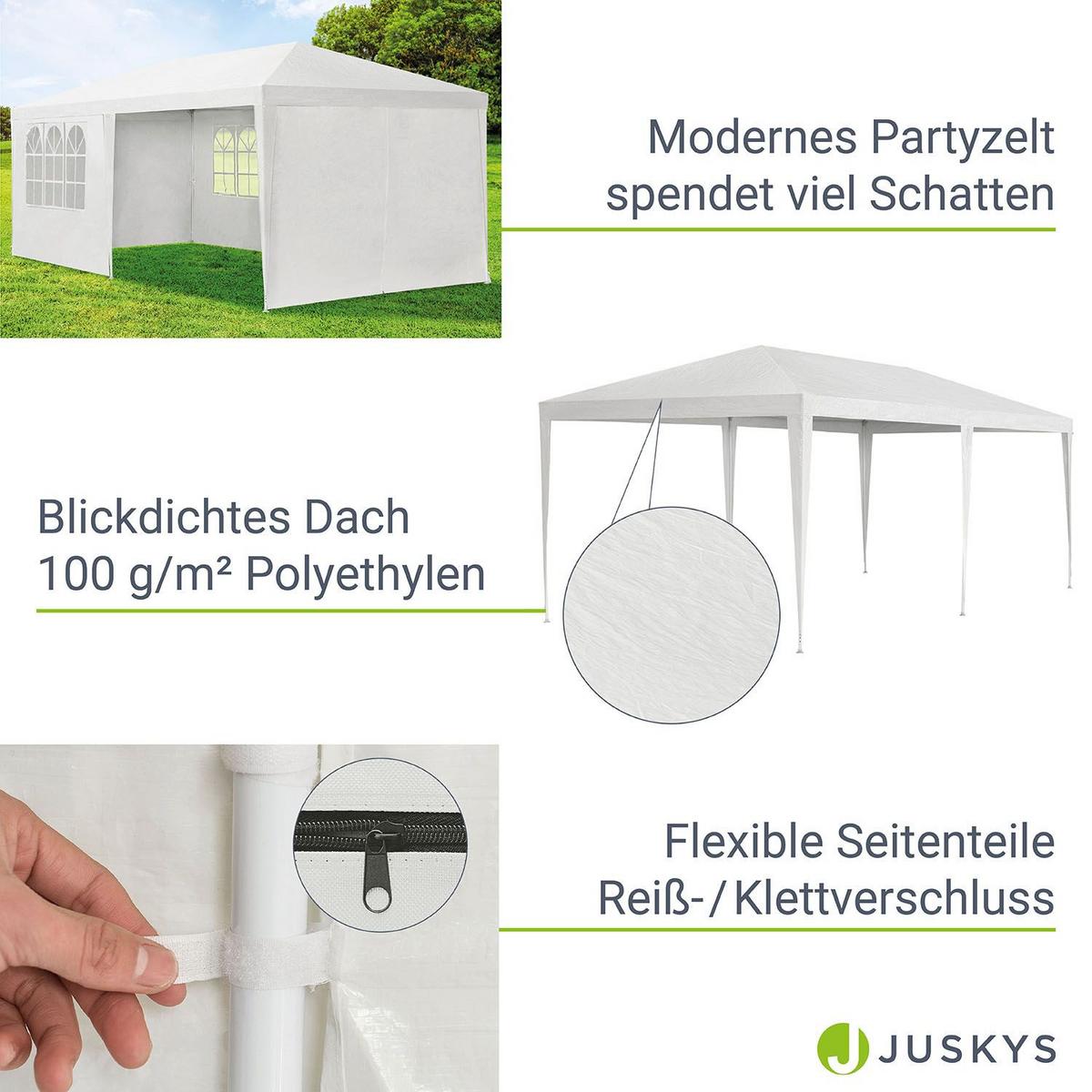 PARTYZELT Gartenzelt weiß 3x6 m - Weiß, Metall (300/250/600cm) - Juskys