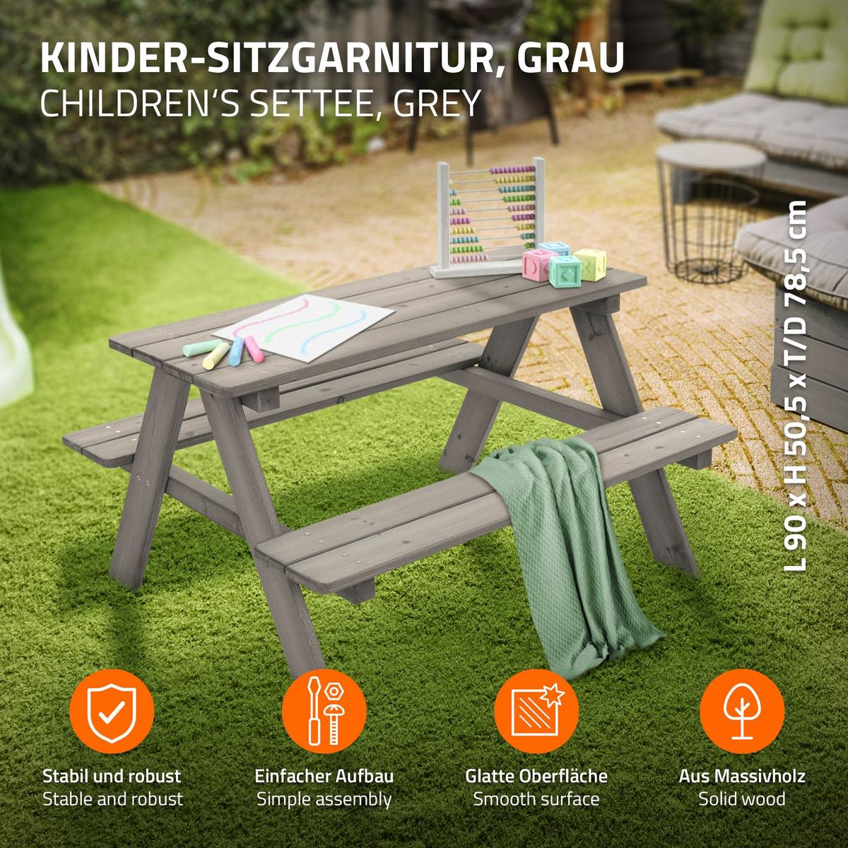 KINDERSITZGARNITUR Grau aus Massivholz - Grau, Holz - ML-DESIGN