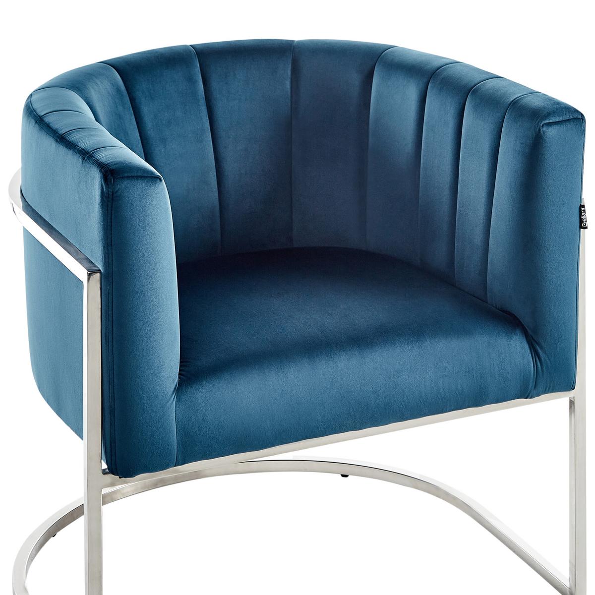 SESSEL Samtstoff Blau Larvik - Blau/Silberfarben, Textil (73/72/66cm) - Beliani