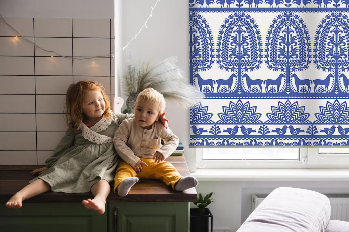 INNENROLLO - Fensterrollo - Rollo - 70x140 cm - Blaues Muster - Blau, Kunststoff (70/140/0.5cm) - TULUP
