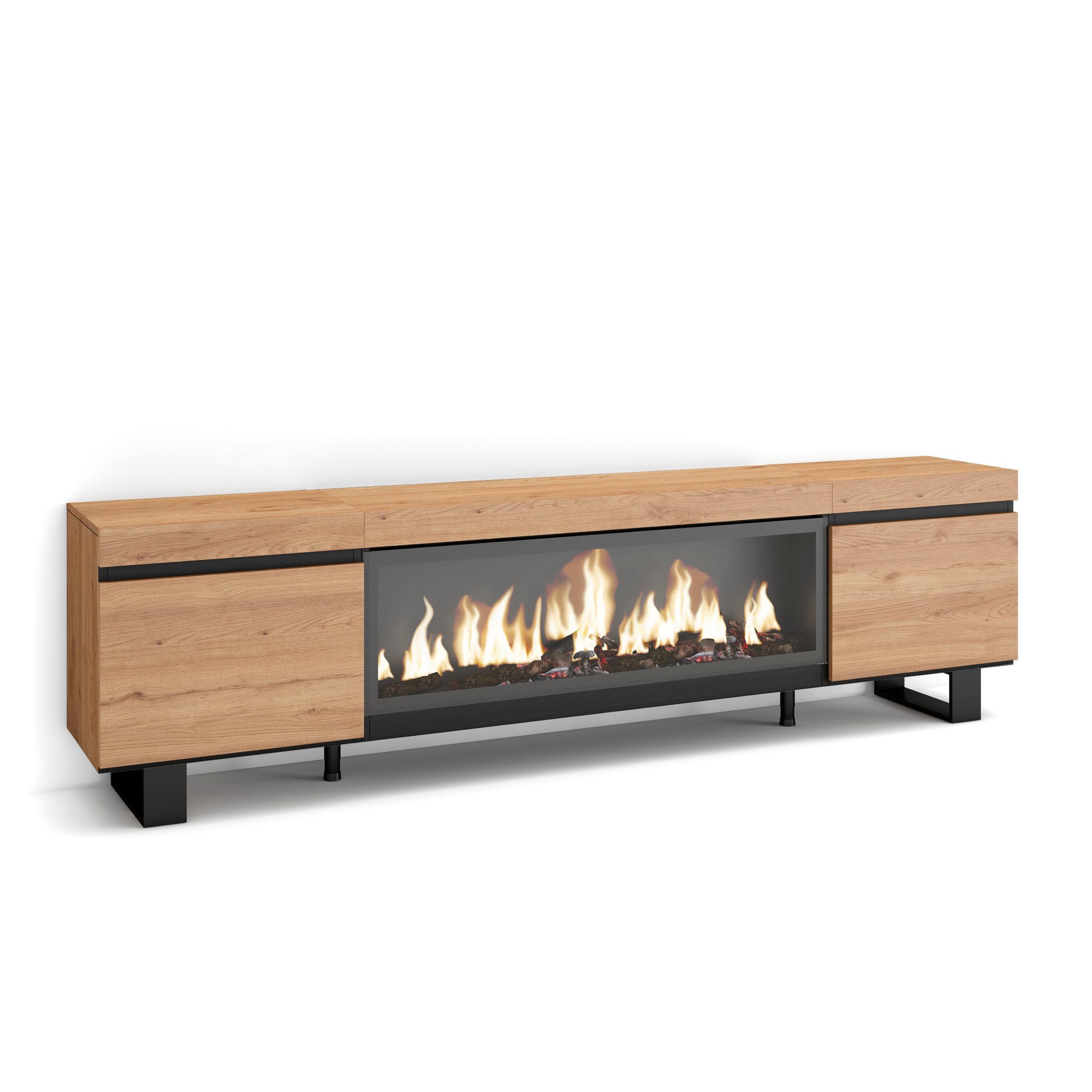 LOWBOARD, Tv-Schrank, mit Elektrokamin XXL, Eiche, 208/35/57cm - Eichefarben/Multicolor, Holzwerkstoff (208/57/35cm) - Skraut Home