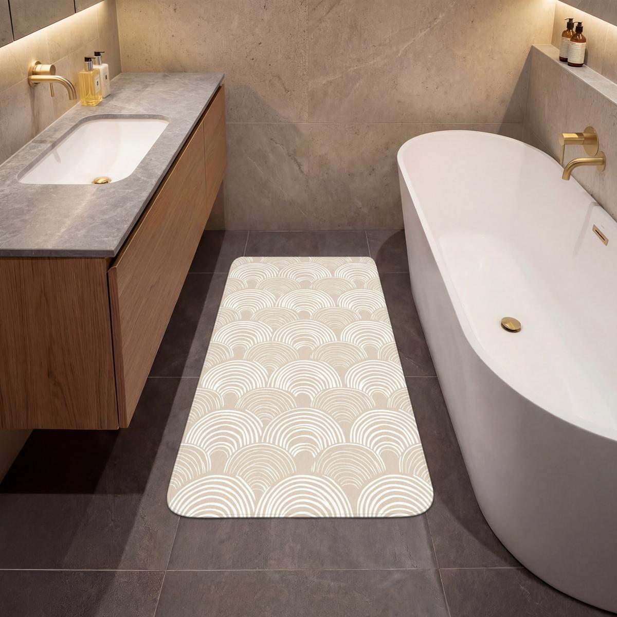 BADEMATTE Wellen - Textur - Beige Badteppich 60x120 cm - Kaschmir, Textil (60/120cm) - OnlyWow