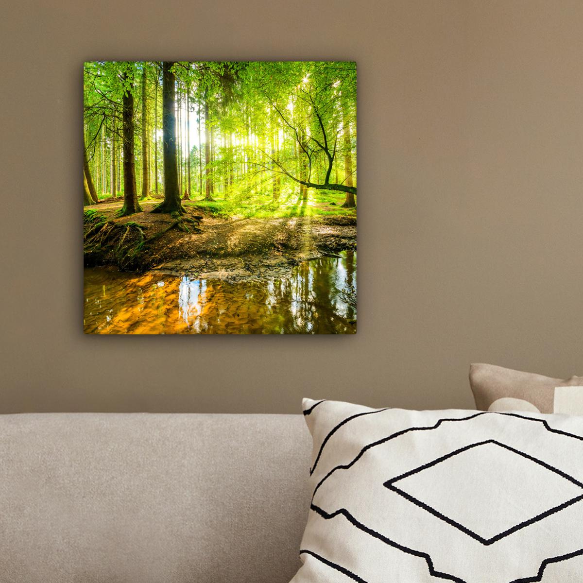 LEINWANDBILD Wald - Landschaft - Wasser - Bäume - Sonne - Grün - Natur Deko Wohnzimmer 20x20 cm - Grün, Textil (20/20cm) - MuchoWow