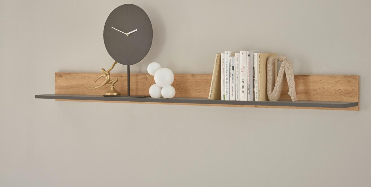 WANDBOARD Evoke Eiche, grau 170 cm, Wandregal hängend - Eichefarben/Grau, Holzwerkstoff/Metall (170/15/17cm) - Furn.Design
