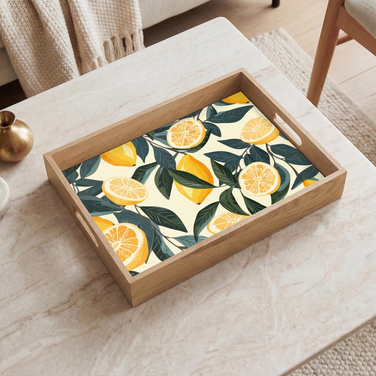 TABLETT Zitronen - Früchte - Blätter - Gelb - Grün - Beige 40x30 cm - Gelb, Holz (40/5/5cm) - OnlyWow