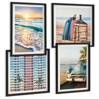 BILDER SET 4er Set - 50x50 cm & 40x60 cm Schwarzer Rahmen - Sonnenuntergang in Miami - Schwarz, Kunststoff (50/50cm) - TULUP