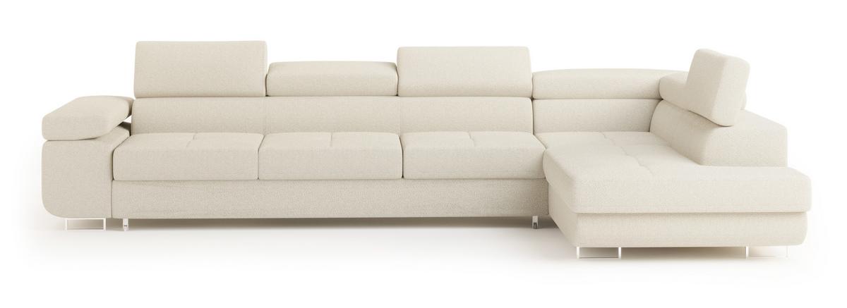 ECKSOFA VICENTE Creme Boucle-Stoff mit Schlaffunktion - Creme, Holz (346/202cm) - MASSENO