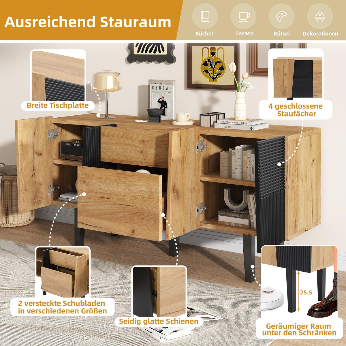 TV-SCHRANK Oak-coloured 40/140/70 cm - Eichefarben, Holz (140/70/40cm) - Urban Meuble