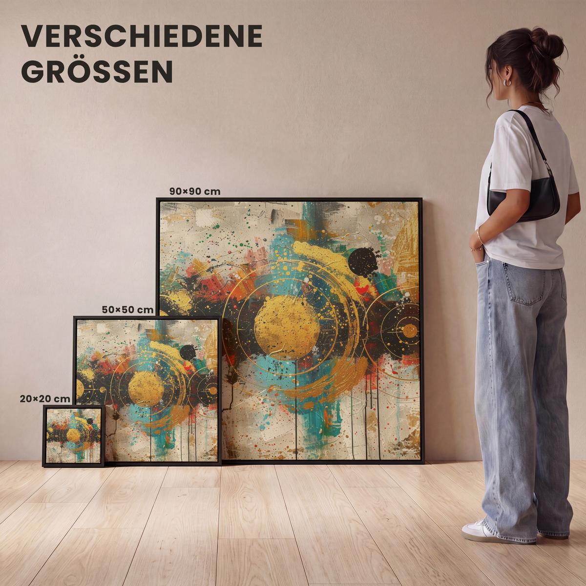 LEINWAND Bilder mit Rahmen - Abstrakt - Kunst - Gold - Modern - 20x20 - Multicolor, Textil (20/20cm) - MuchoWow